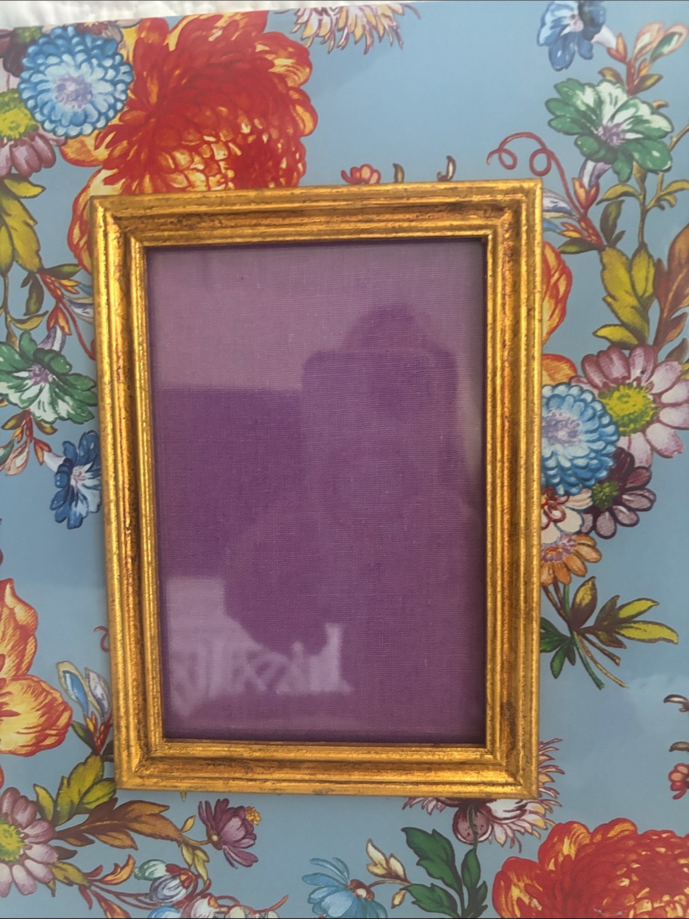 Floral Blue Picture Frame with Gold Accent - Home Accents 11x9 holds 5x7picture